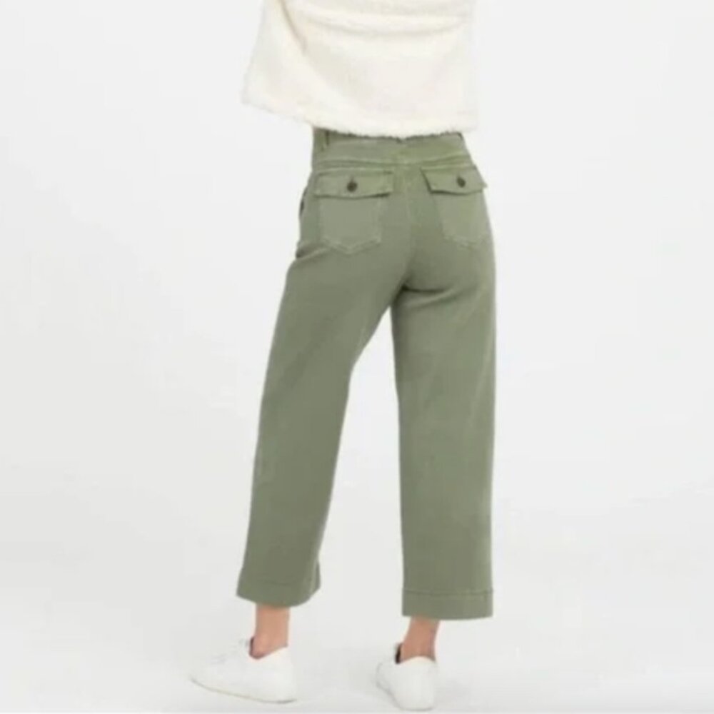 Spanx Stretch Twill Cropped Wide Leg Pant Green - Picture 2 of 14